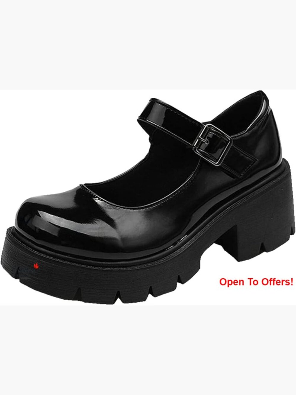 PU Leather Platform Mary Jane Heels with Elastic T-Strap